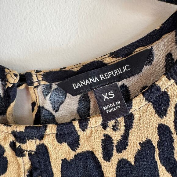 Banana Republic Peplum Leopard Print Tan Black Cinched Long Sleeve Sz XS - Picture 2 of 4